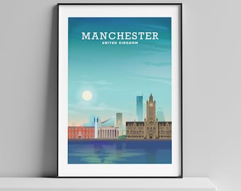 Manchester Print, Manchester Poster, Manchester UK, Manchester England, Manchester Art, Manchester Uni, Manchester Skyline, Manchester