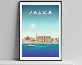 Impresión de viajes de Palma, cartel de viajes de Mallorca, impresión de Palma Mallorca, impresión de viajes en español