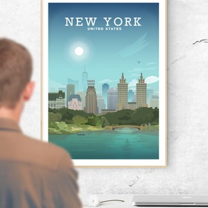 NEW YORK PRINT, New York Travel Poster in a2/ a3 / a4 sizes on recycled paper by Hillview Prints image 3