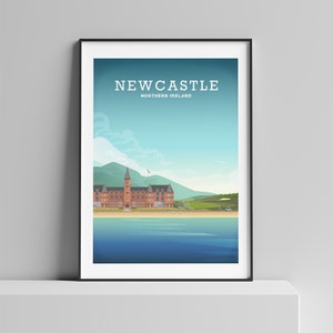 Contea di Newcastle, Montagne di Mourne, Stampa di viaggio irlandese, Contea di Down, Poster dell&#39;Irlanda del Nord, Regali di Belfast, Arte di montagna irlandese