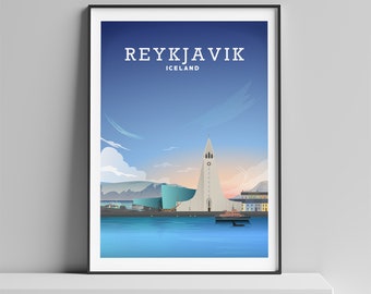 Reykjavik Print, Iceland, Limited Edition Reykjavik Travel Poster by Hillview Prints