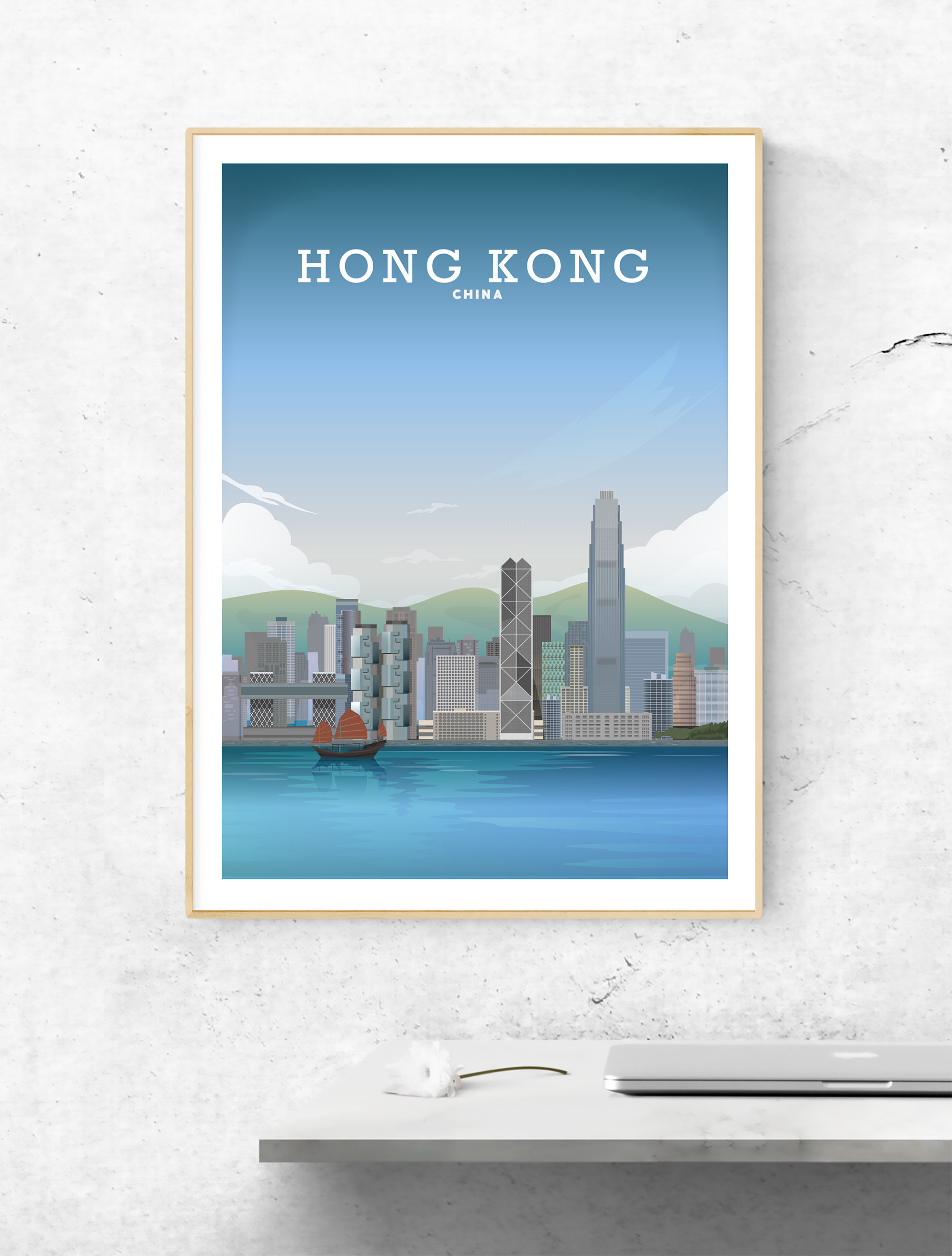 Hong Kong Print Hong Kong Poster HK Skyline Colourful Etsy