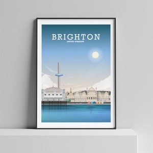 Brighton Poster, Brighton Print, Brighton Pier, Brighton Art, Seaside Poster, English Travel Print, Brighton England, Brighton Map