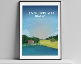 Hampstead Heath Print, Hampstead Poster, Hampstead London, London Print, London Park, Hampstead Art, London Art, Hampstead Illustration