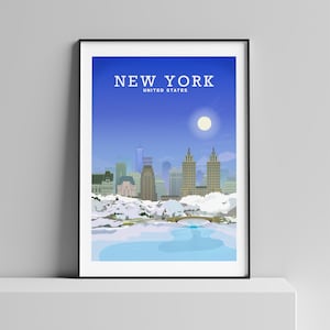 New York Winter Print, New York Christmas Poster, Winter in NYC