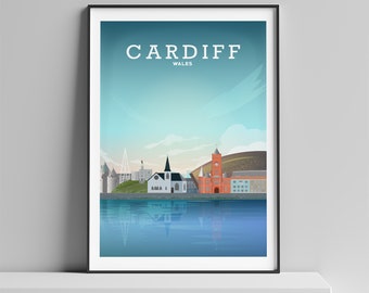 Cardiff Print, Cardiff Illustrated Poster by Hillview Prints A2, A3, A4 size.