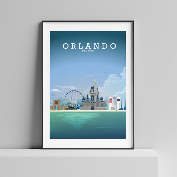 Impression d'Orlando | Affiche de voyage d'Orlando | Impression de Floride | Décor d'Orlando | Affiche de la Floride | Horizon d'Orlando | Taille a4/a3/a2 par Hillview Prints