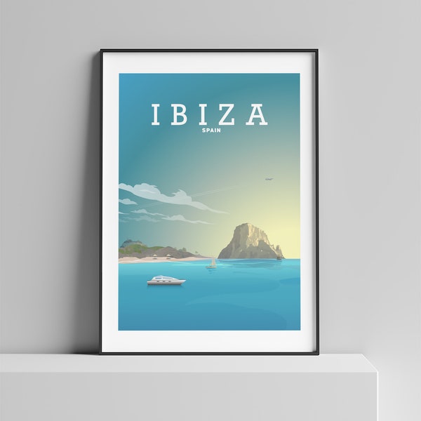 Poster di viaggio di Ibiza, stampa retrò di Ibiza, spiaggia di Ibiza di Hillview Prints