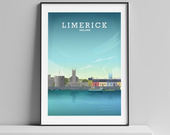 Limerick print, Limerick poster, Limerick kunst, kaart van Limerick, Limerick City, County Limerick, Limerick Ierland, Limerick schilderij