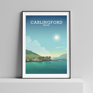 Carlingford Poster, Carlingford Lough, Cooley Halbinsel, irische Kunst, Irland Geschenke, County Louth, bunte Wandkunst, ungerahmte Illustration,