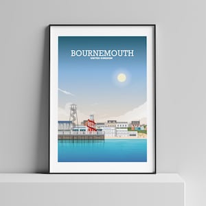Bournemouth Print, Dorset Poster, English Art, Seaside Town, English Beaches, Pier Wall Decor