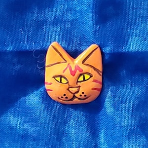 Hand Painted Orange Tabby Cat Pin. Cute Accessory for Cat Lovers. Unique Painting on Resin Casting. Individually Numbered, #2.