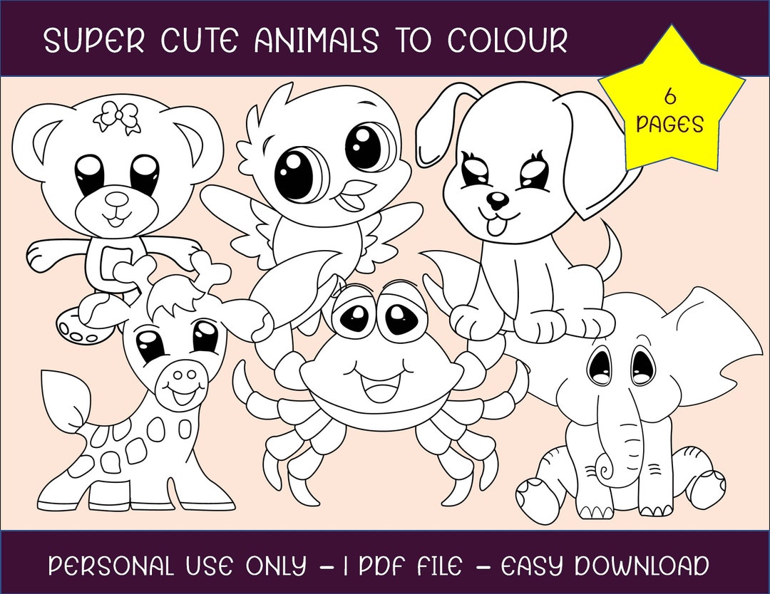 Super Cute Animals to Colour - 6 Large Cute Animals for Litle Hands to ...