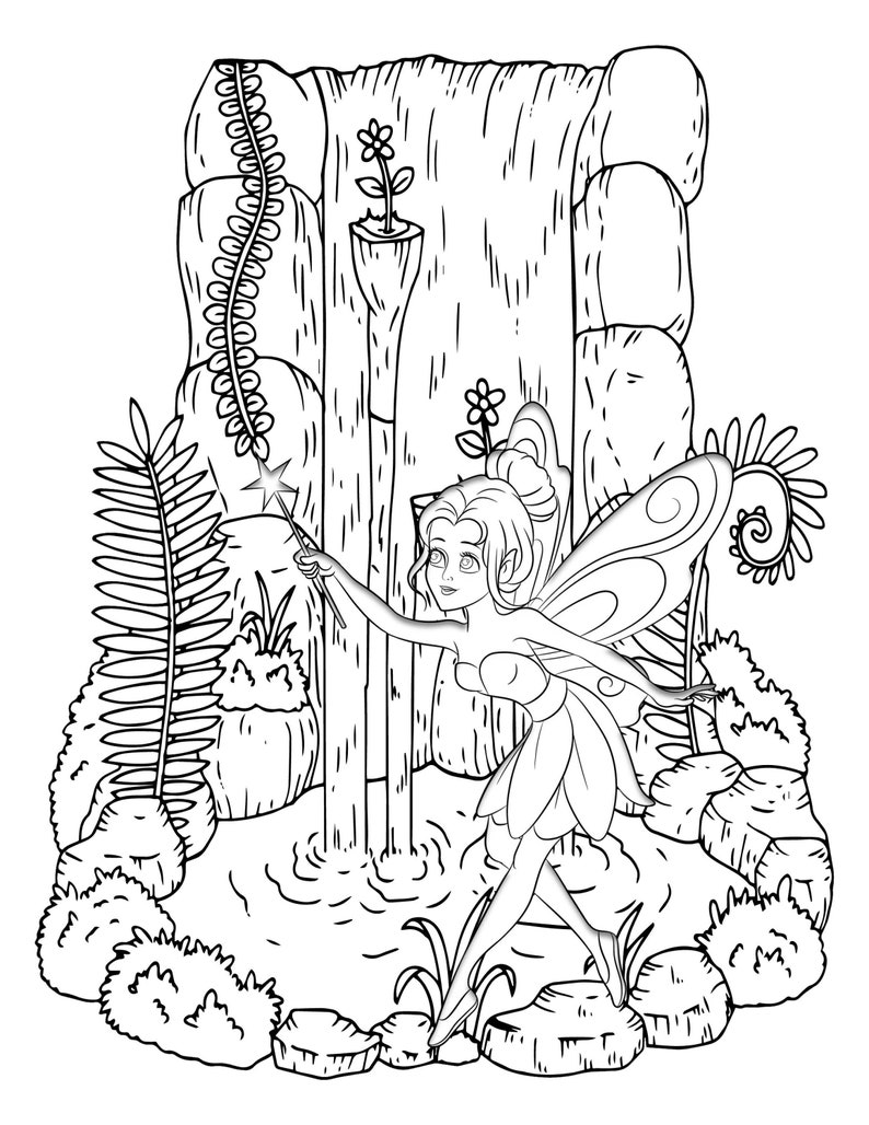 woodland garden and fairy scenes coloring pages for kids etsy