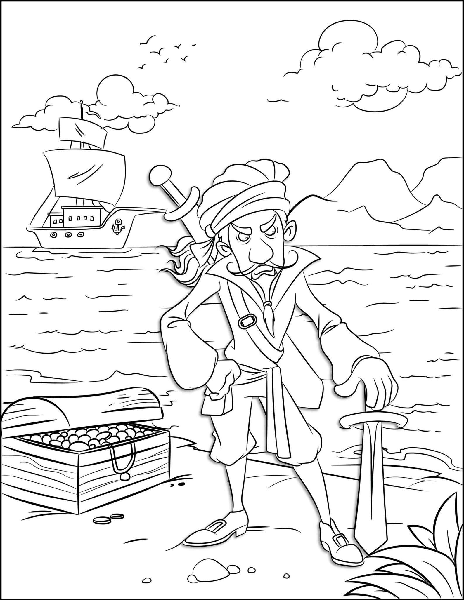 Coloring Pages for Kids Pirates & Fantastic Background - Etsy