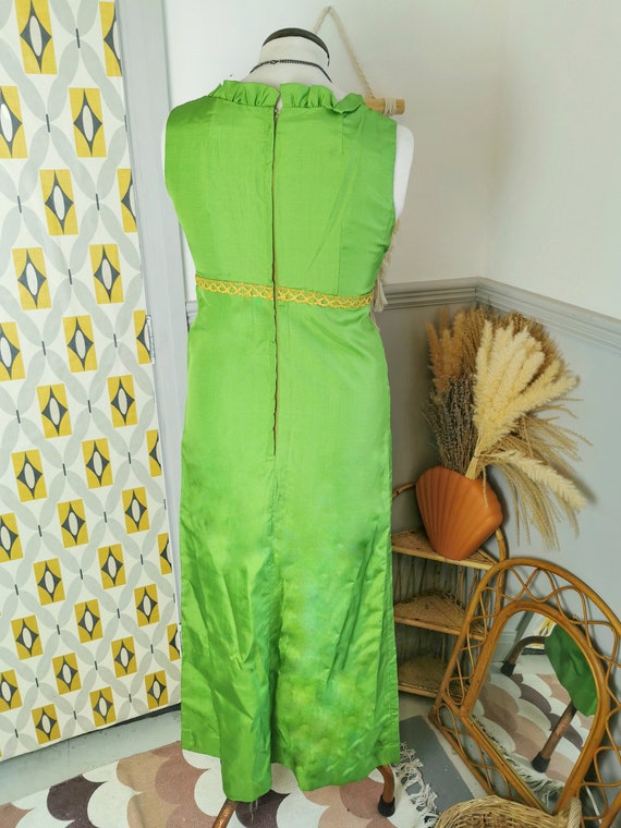 Vintage 60s 70s bright green maxi dress, taffeta … - image 6