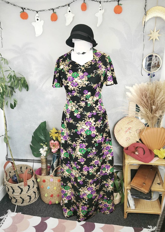 70s floral maxi dress with flutter sleeves,vintag… - image 2