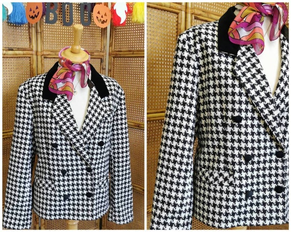 Vintage 80s houndstooth jacket, double breasted bl