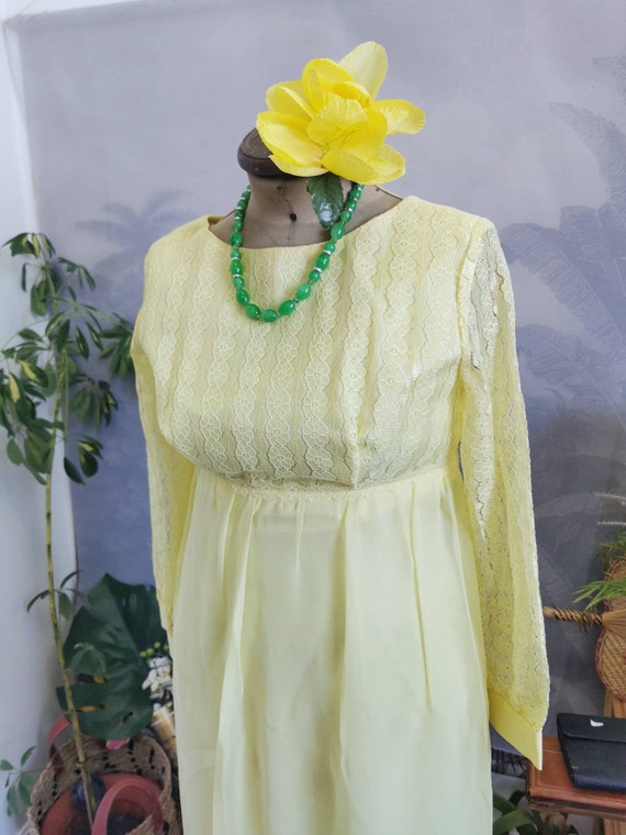 60s vintage maxi dress, pastel yellow, 70s Prairi… - image 5
