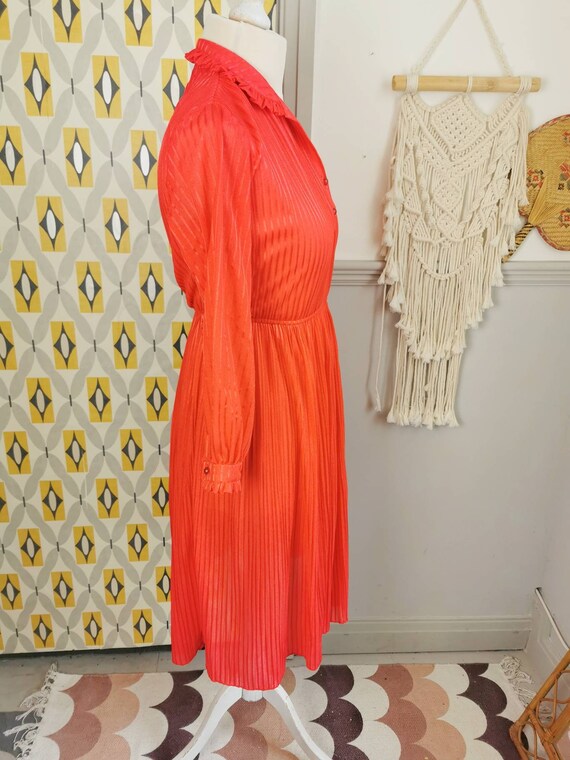 Vintage 70s pinstripe dress,bright red striped dr… - image 3