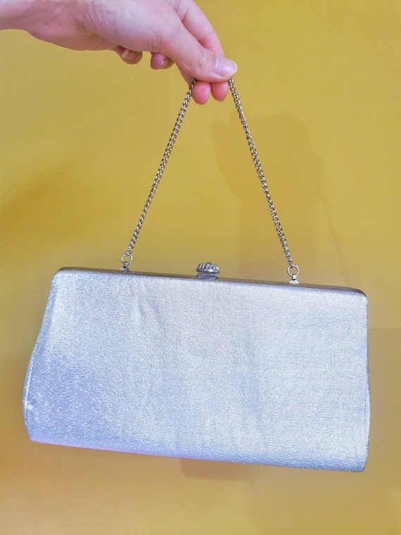 Vintage silver evening bag, vintage clutch bag wi… - image 2