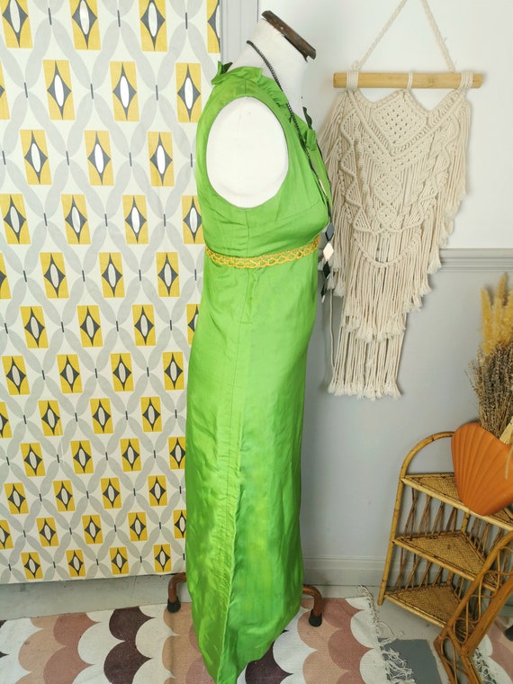 Vintage 60s 70s bright green maxi dress, taffeta … - image 5