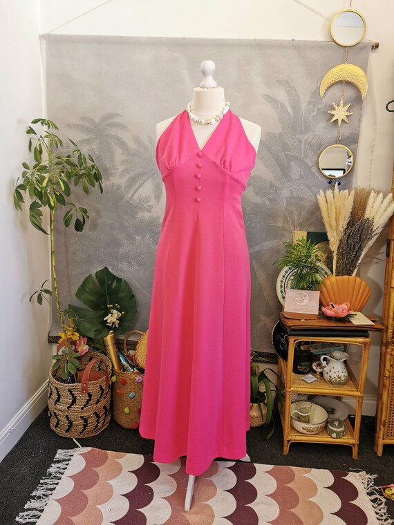 fitted lace wedding dress Fuchsia Pink Cotton Halter Dress - Maxi Dresses