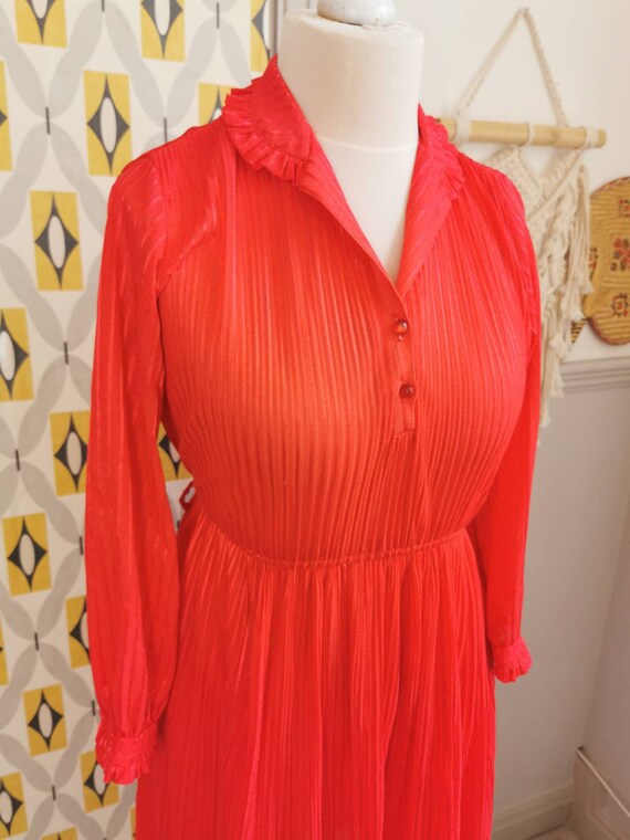Vintage 70s pinstripe dress,bright red striped dr… - image 4