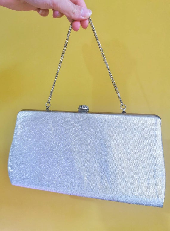 Vintage silver evening bag, vintage clutch bag wi… - image 4