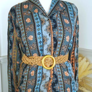 Vintage floral paisley blouse, vintage collared shirt, stripe, roses, 80s, 70s, tile pattern, world design, boho
