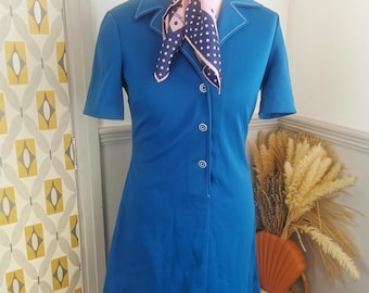 vintage blauwe mod-shirtjurk, mini-jurk, jaren 60-70 jurk, nautisch, scooterjurk,