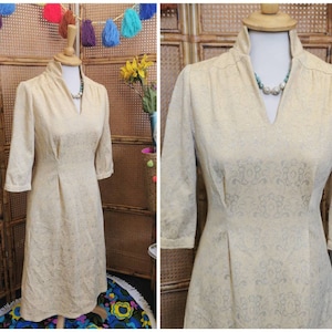 Vintage 60s gold dress,gold metallic dress,gold Brocade dress,vintage high collar dress,60s mod dress,vintage women&#39;s dress,cocktail,scooter