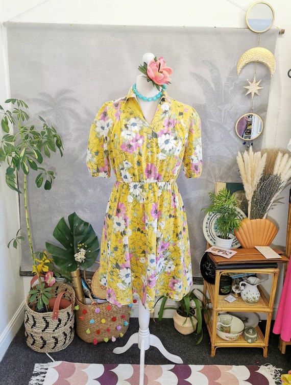 Yellow dress with pink flowers 2025