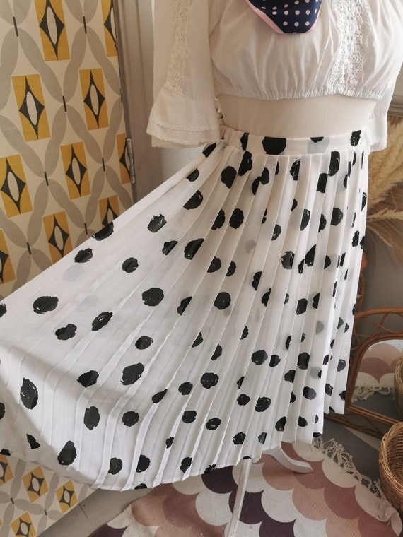 Vintage 80s Polka Dot Modi Skirt Pleated Skirt Monochrome Black and White Etsy UK