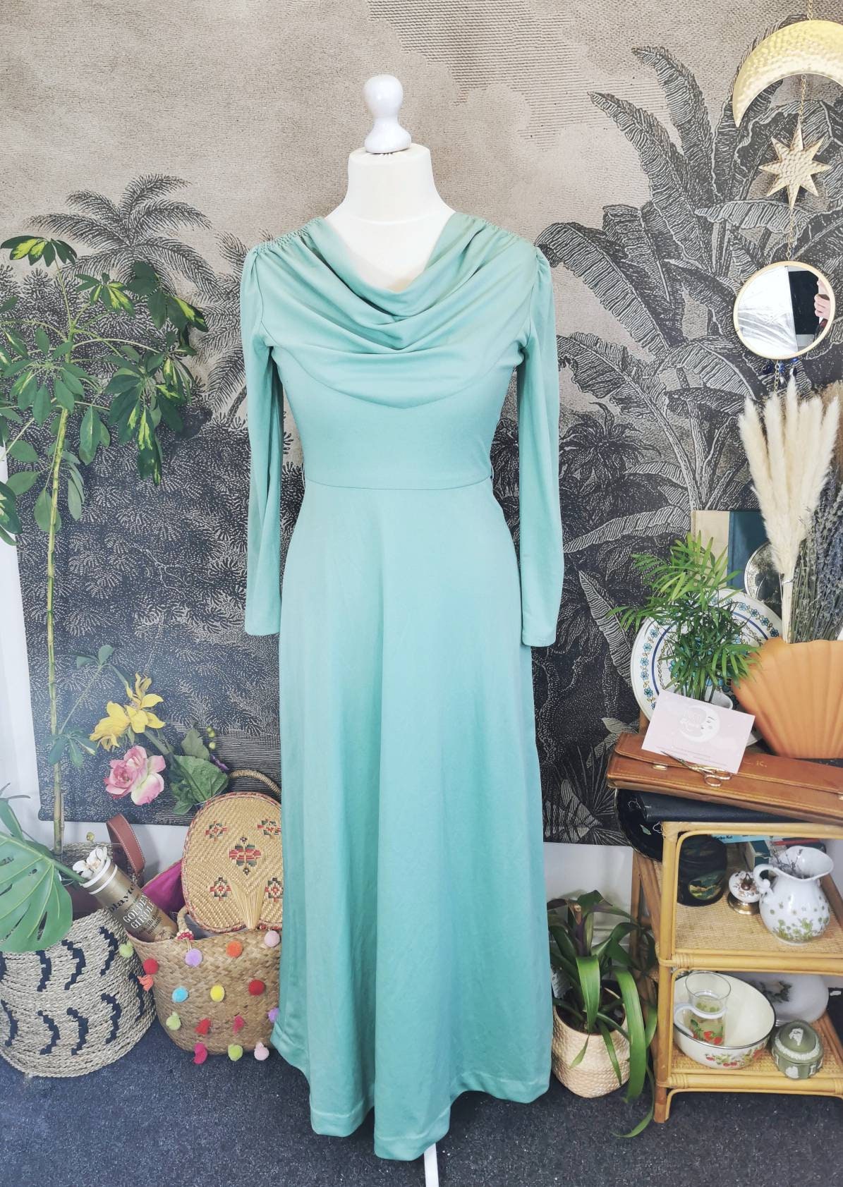 Vintage Cowl Neck Gown70s Vintage Dress Mint Green Vintage Etsy UK