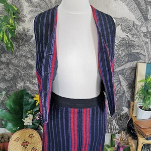 70s vintage Welsh wool Co-ord 2 piece set,red and purple,vintage check suit, waistcoat and pencil skirt, striped, coordinates,60s twin set image 7