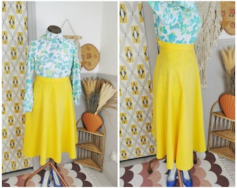 Falda amarilla vintage de los años 70, St Michael, falda de línea a, Marks y Spencer vintage, falda mod vintage, vintage pequeña, amarillo brillante, cintura alta