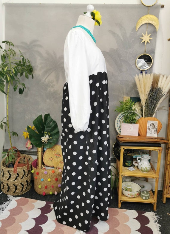 vintage 70s maxi dress,polka dot dress, monochrom… - image 6