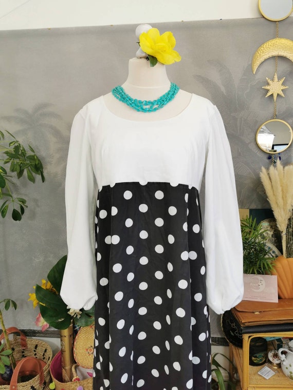 vintage 70s maxi dress,polka dot dress, monochrom… - image 4