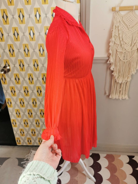 Vintage 70s pinstripe dress,bright red striped dr… - image 6