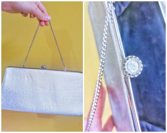 Vintage silver evening bag, vintage clutch bag wi… - image 1