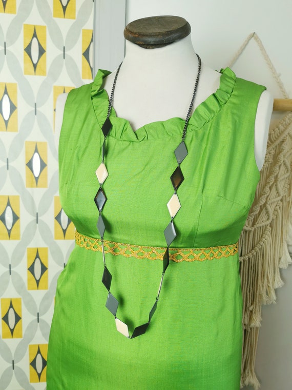 Vintage 60s 70s bright green maxi dress, taffeta … - image 4