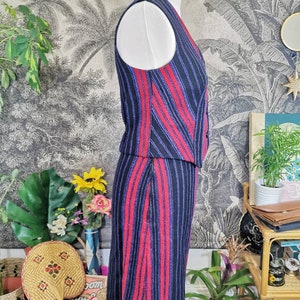 70s vintage Welsh wool Co-ord 2 piece set,red and purple,vintage check suit, waistcoat and pencil skirt, striped, coordinates,60s twin set image 3