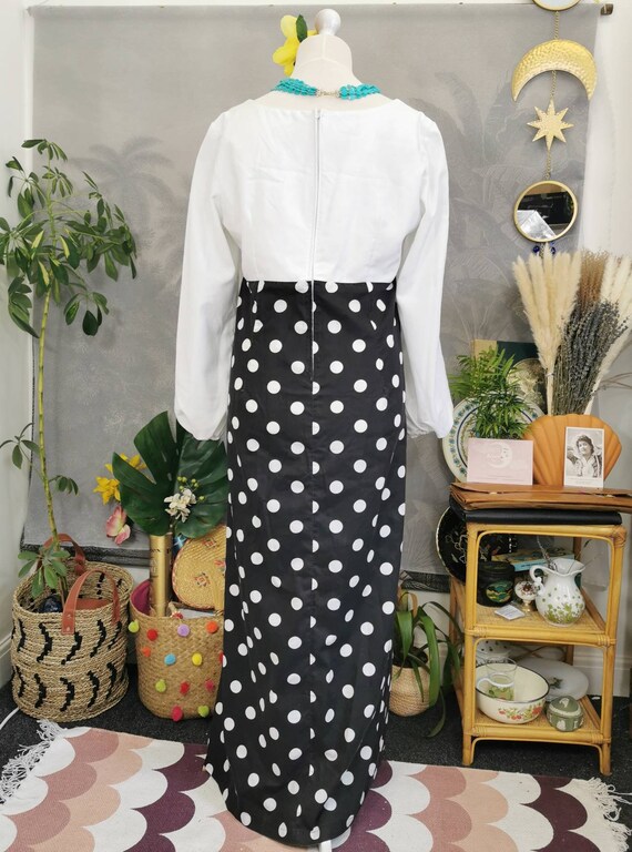 vintage 70s maxi dress,polka dot dress, monochrom… - image 8