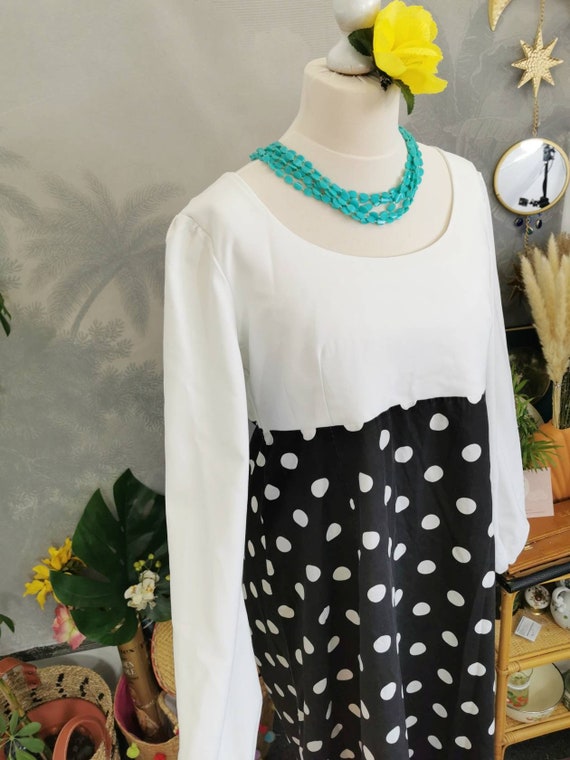 vintage 70s maxi dress,polka dot dress, monochrom… - image 3