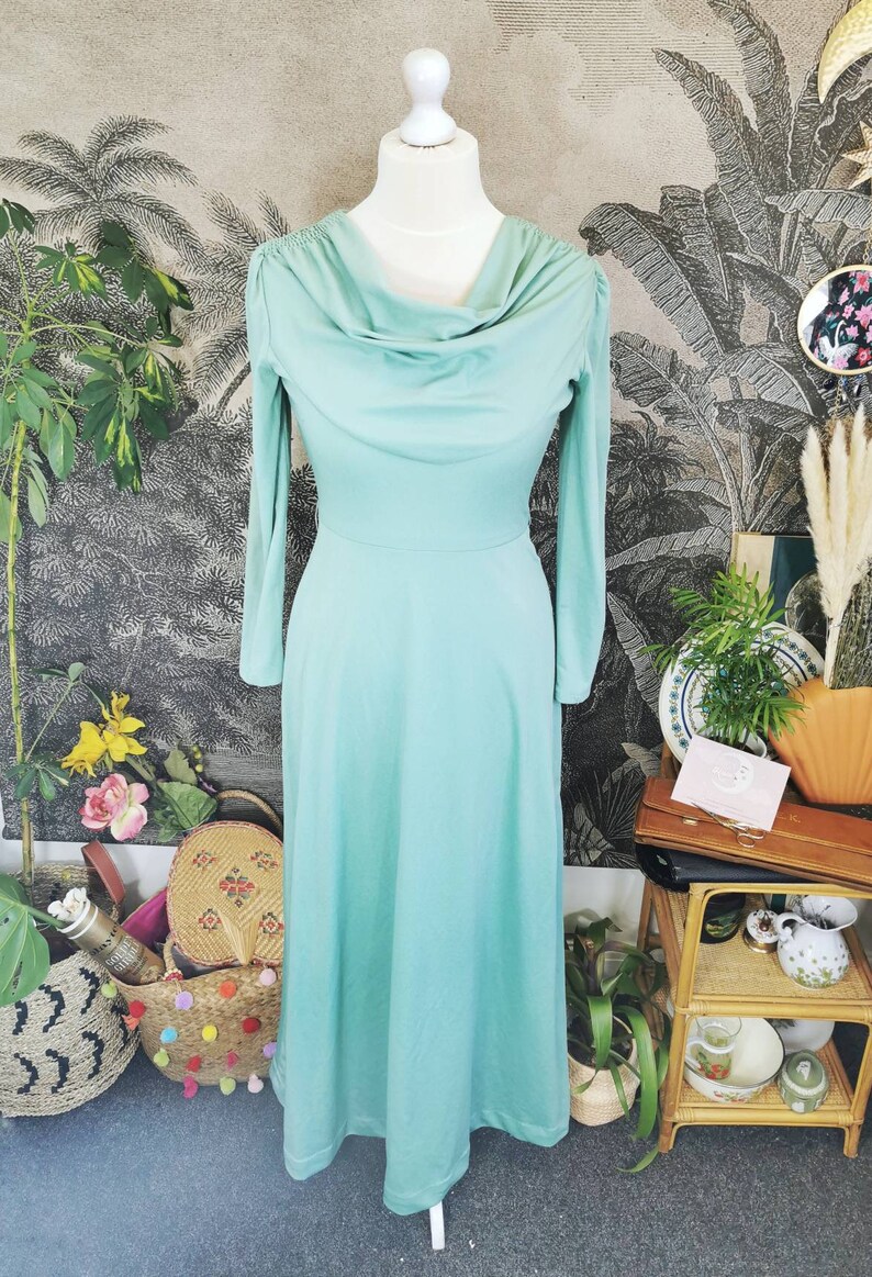 Vintage Cowl Neck Gown70s Vintage Dress Mint Green Vintage Etsy UK