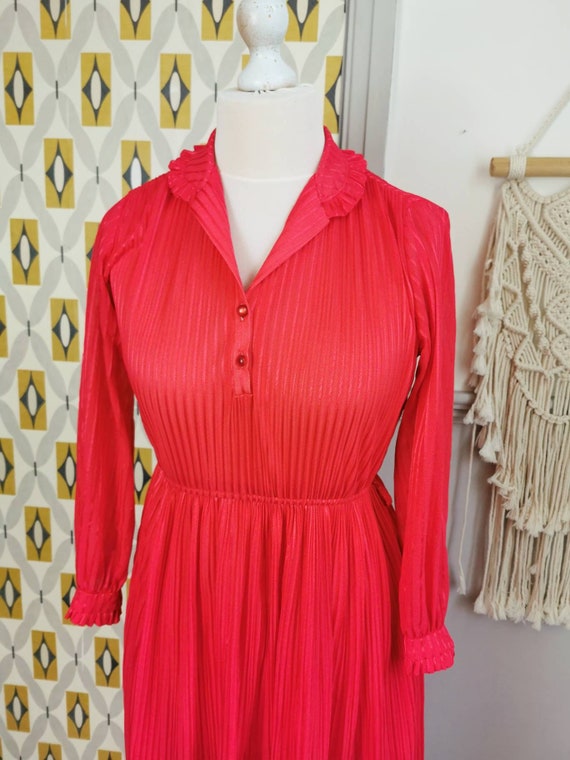 Vintage 70s pinstripe dress,bright red striped dr… - image 5