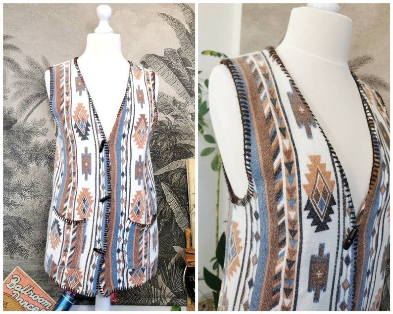 Vintage Aztec waistcoat vintage southwestern waistcoat,vintage geometric pattern top,vintage fleece waistcoat,vintage boho,festival,blanket