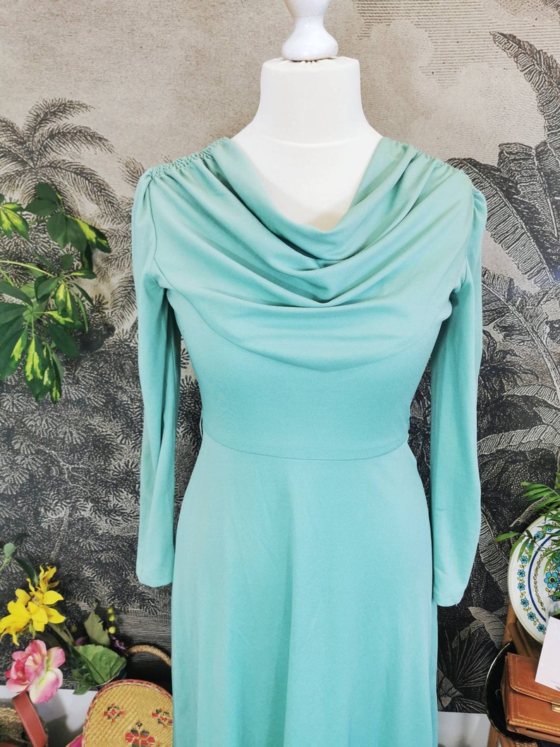 Vintage Cowl Neck Gown70s Vintage Dress Mint Green Vintage Etsy UK