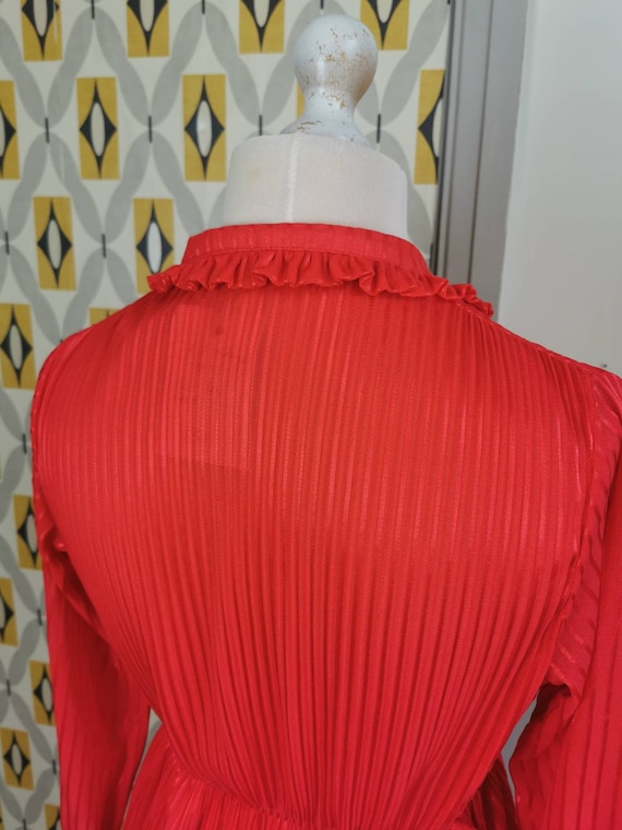 Vintage 70s pinstripe dress,bright red striped dr… - image 8